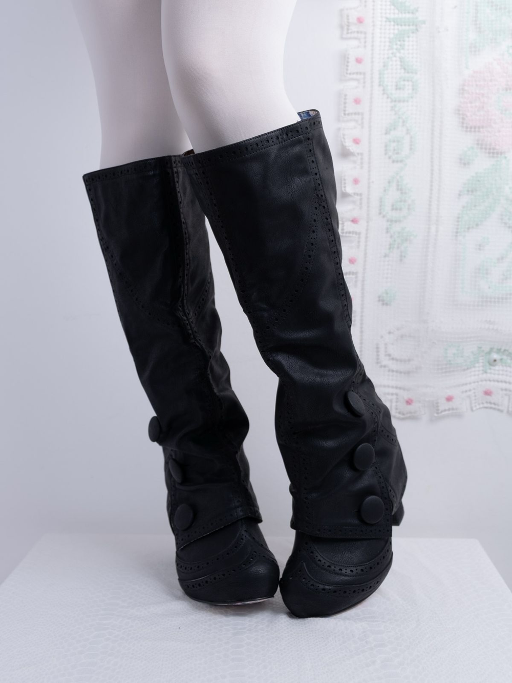 Women'S Fashion Leather Boots - Design Leather Slouch Knee-High Boots Fold-Over