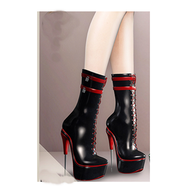 Winter Fashion Women Boots - Black Lace Up Mid Calf Platform