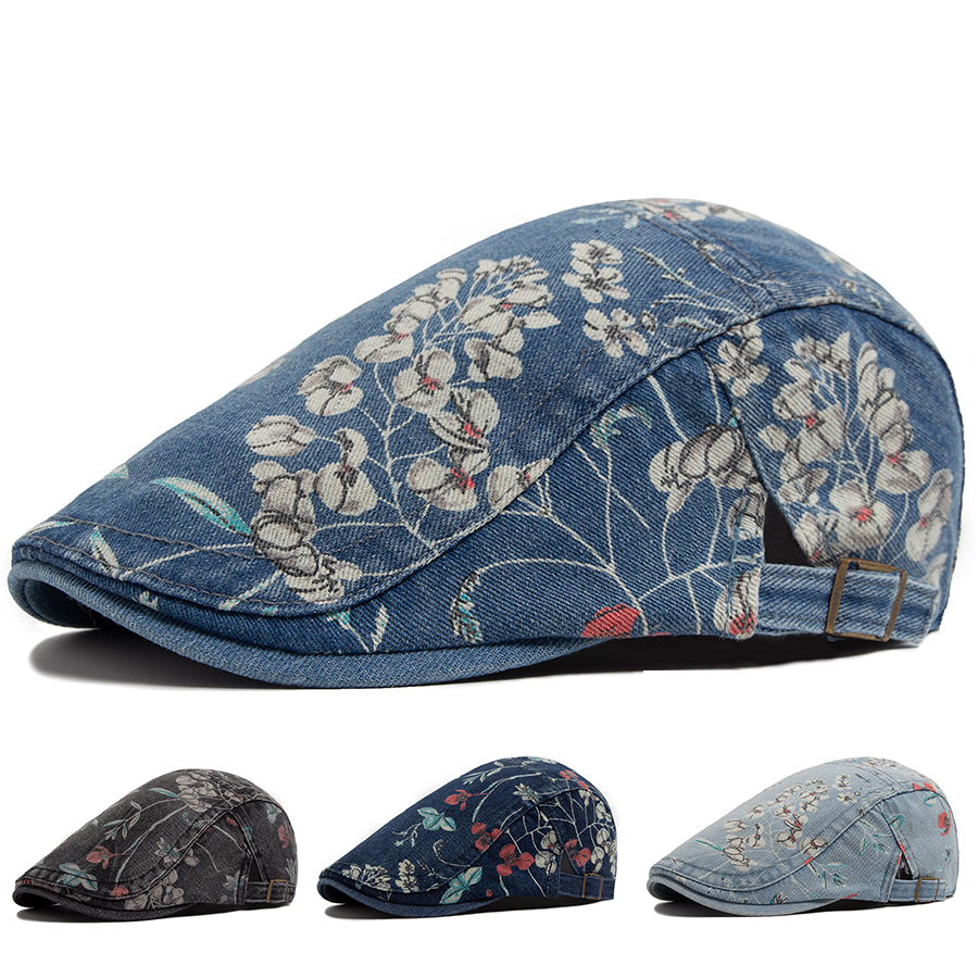 Women Fashion Nz - New Vintage Print Denim Beret Women