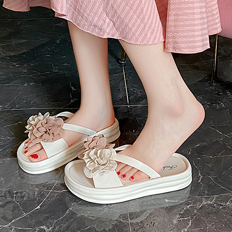 Women'S Fashion Korea - Two-Tone Floral Platform Sandals - Women's