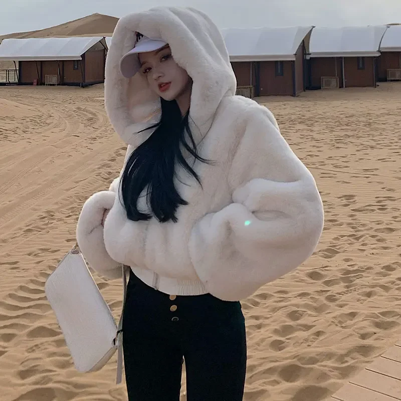 Women'S Fashion Bomber Jacket - Chic Women Faux Rabbit Fur Coat