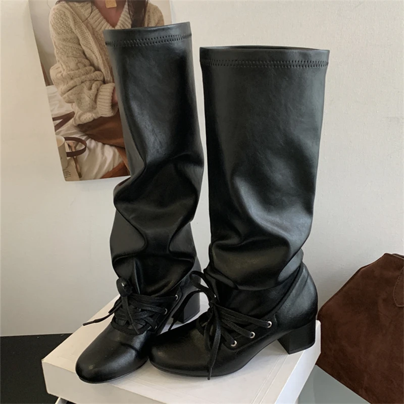 Winter Fashion Women Boots - Eilyken New Fashion Lace-up Pleated Knee-High