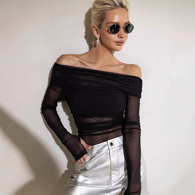 Women  Mesh Off Shoulder Top S - Women Top Fashion incelemesi ve fiyatı