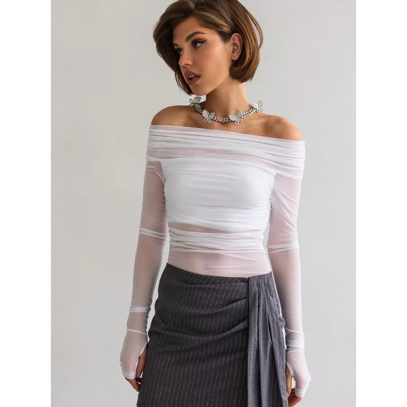 Women  Mesh Off Shoulder Top S - Women Top Fashion incelemesi ve fiyatı