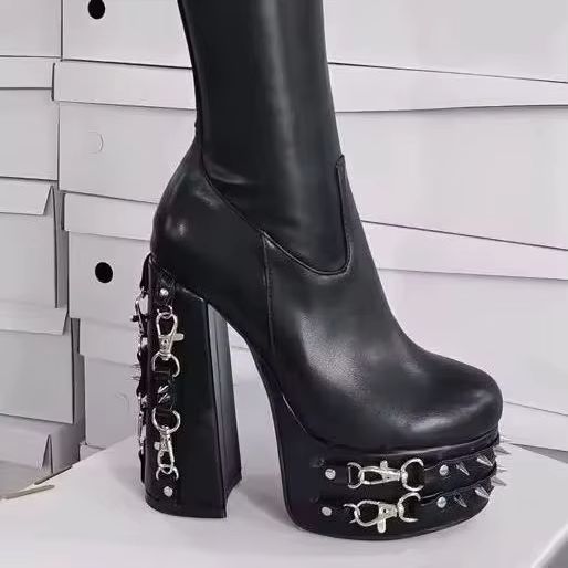 Rivet Platform Heel Knee-High  - Winter Fashion Women Boots incelemesi ve fiyatı