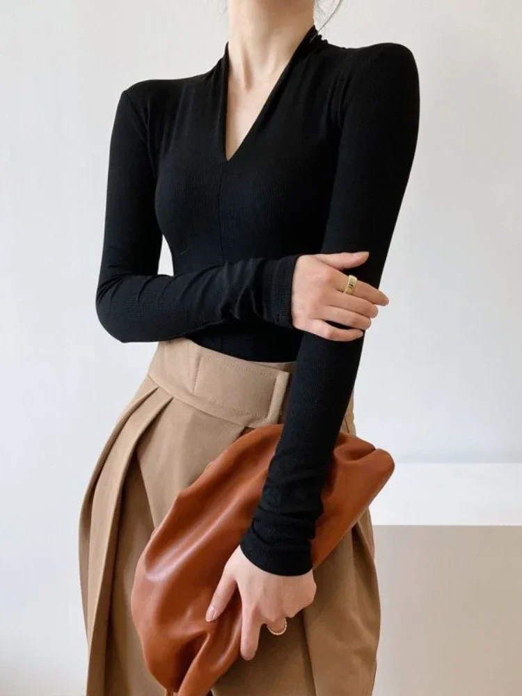 V-neck Slim Shirts Long Sleeve - Women Top Fashion incelemesi ve fiyatı