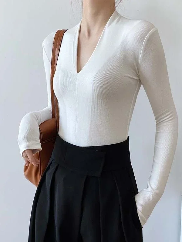 V-neck Slim Shirts Long Sleeve - Women Top Fashion incelemesi ve fiyatı