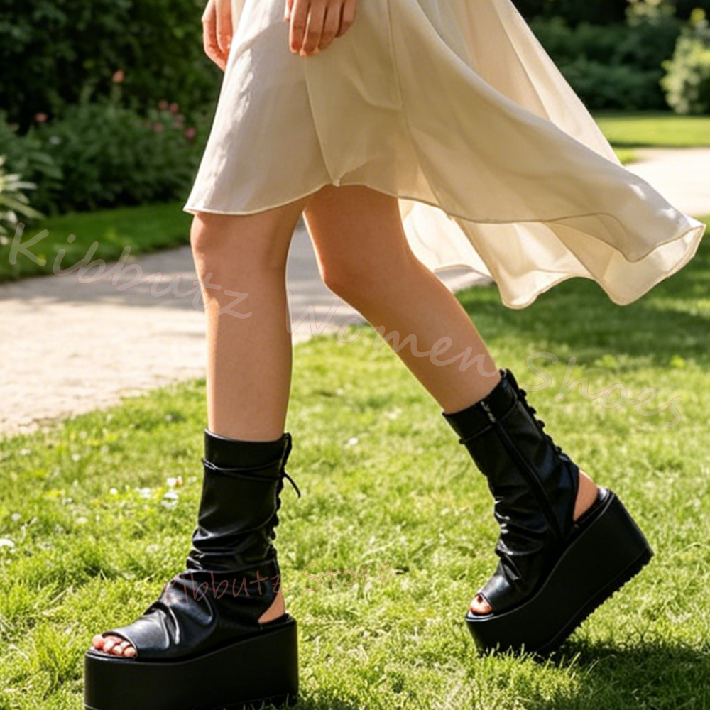 Lace-Up Thick Bottom Sandals P - Women'S Fashion Leather Boots incelemesi ve fiyatı