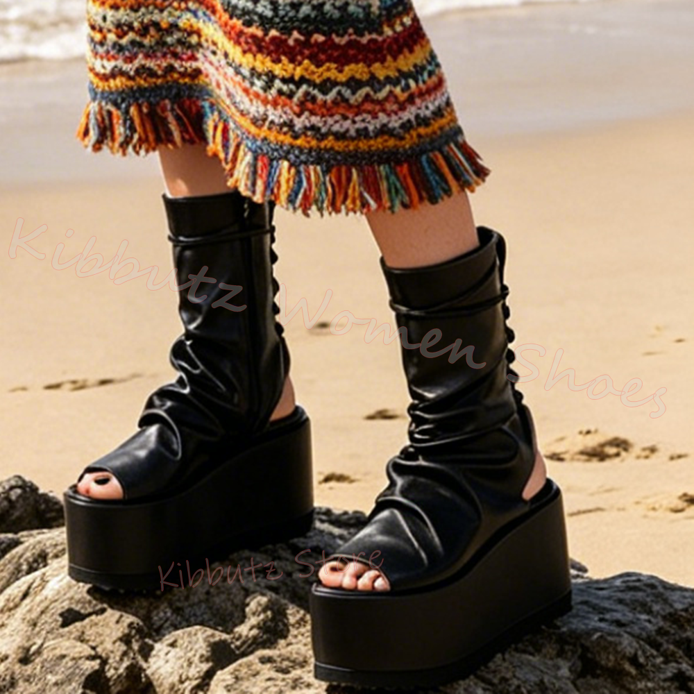 Lace-Up Thick Bottom Sandals P - Women'S Fashion Leather Boots incelemesi ve fiyatı