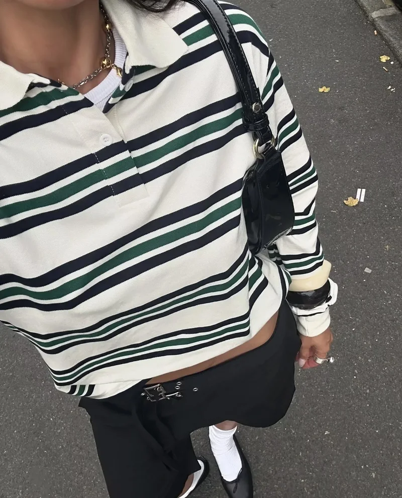 Women's Striped Relaxed Rugby  - Women'S Fashion Rugby Top incelemesi ve fiyatı