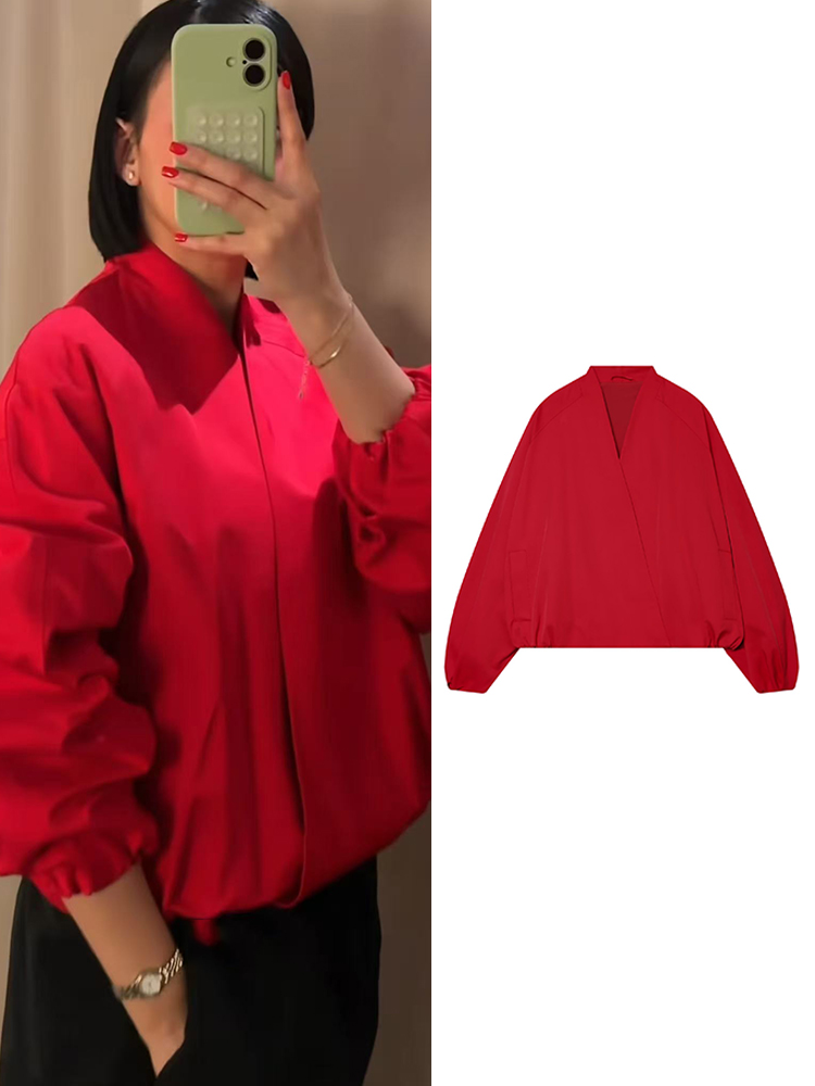 TFMLN Fashion Red Short Bomber - Women'S Fashion Bomber Jacket incelemesi ve fiyatı