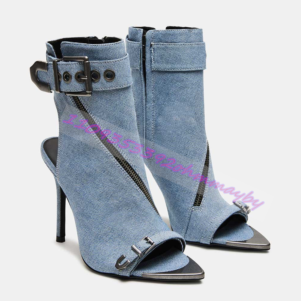 Summer Blue Denim Pointed-Toe  - Women'S Fashion Leather Boots incelemesi ve fiyatı