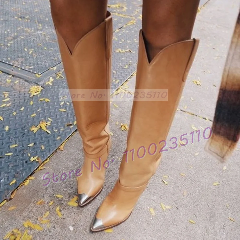 Silver Metal Toe Tan Knee-High - Winter Fashion Women Boots incelemesi ve fiyatı