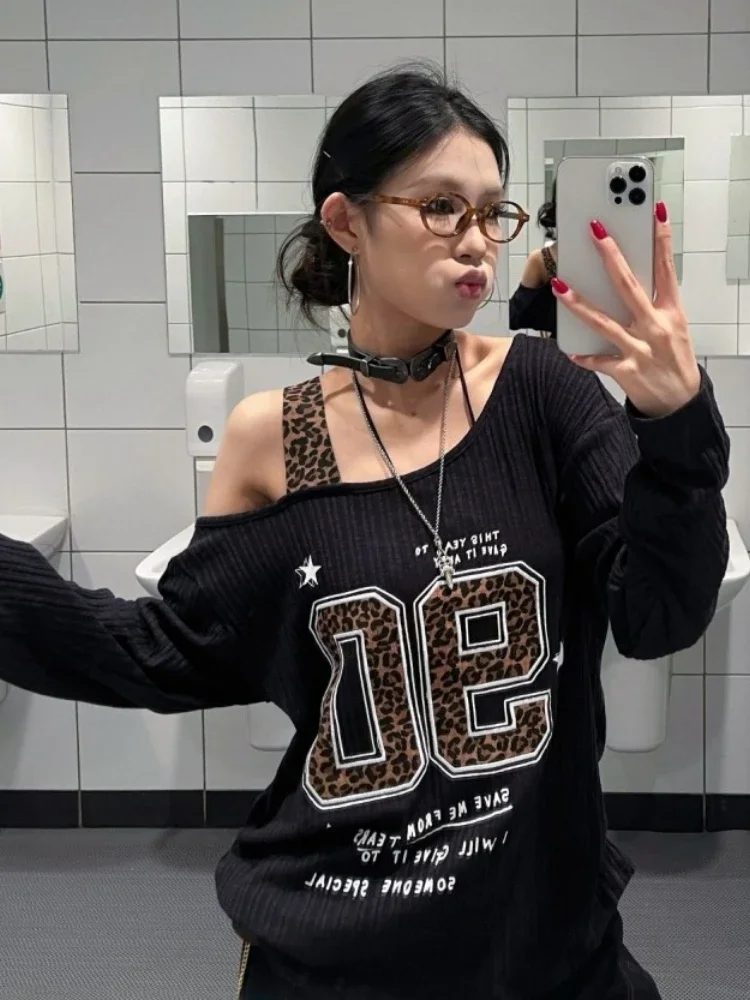 Y2K Patchwork Leopard Print T- - Women Top Fashion incelemesi ve fiyatı