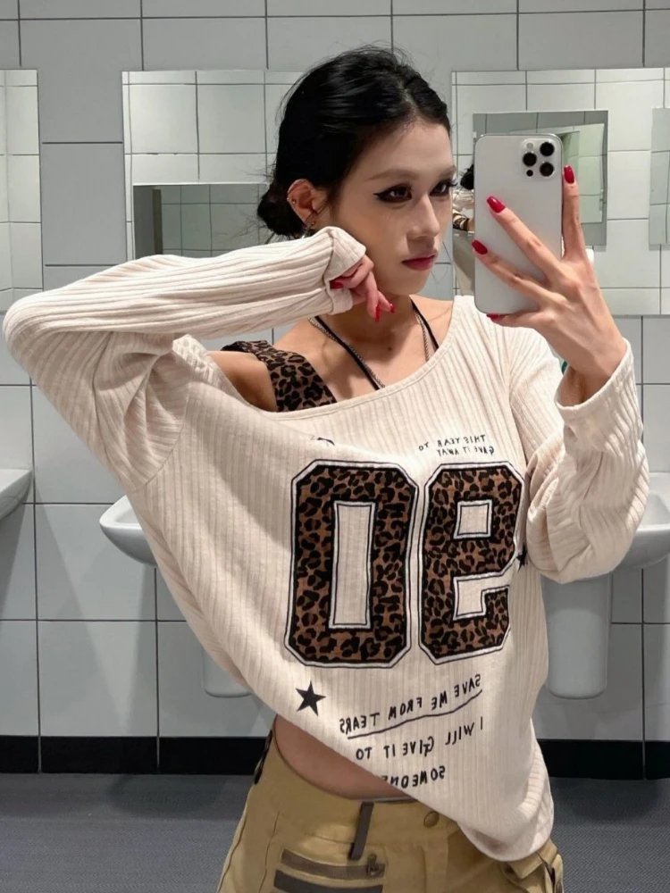 Y2K Patchwork Leopard Print T- - Women Top Fashion incelemesi ve fiyatı