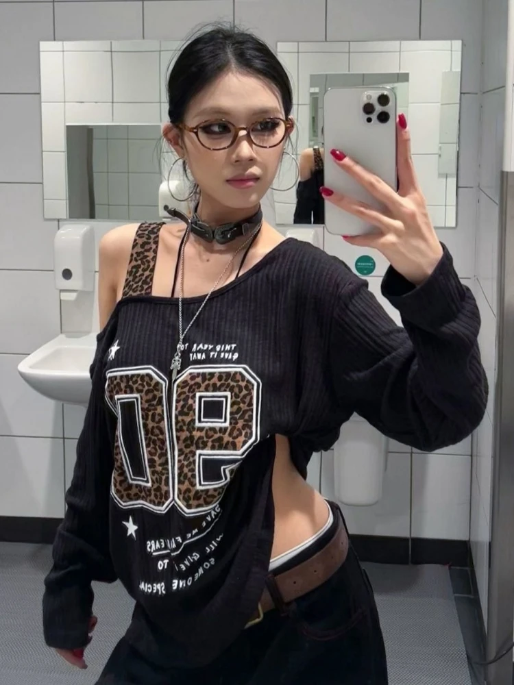 Y2K Patchwork Leopard Print T- - Women Top Fashion incelemesi ve fiyatı