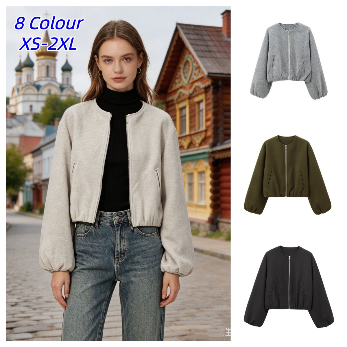 Retro Round Zipper Bomber Jack - Women'S Fashion Bomber Jacket incelemesi ve fiyatı