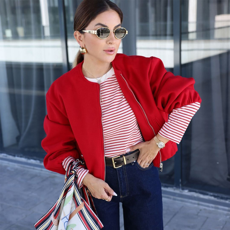 Retro Round Zipper Bomber Jack - Women'S Fashion Bomber Jacket incelemesi ve fiyatı