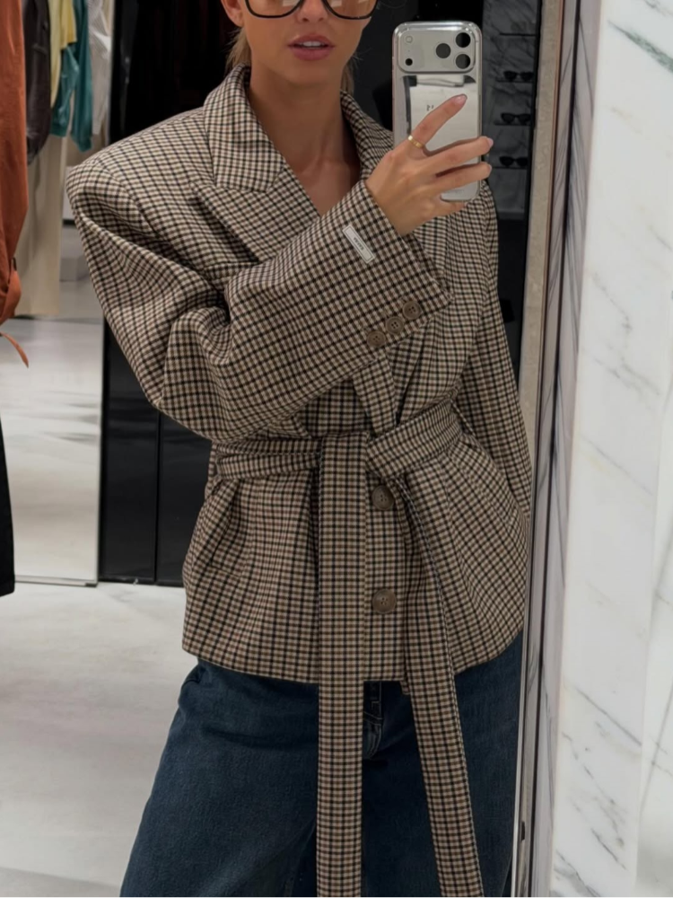 High Notched Lapel Plaid Blaze - Blazer Women Oversized incelemesi ve fiyatı