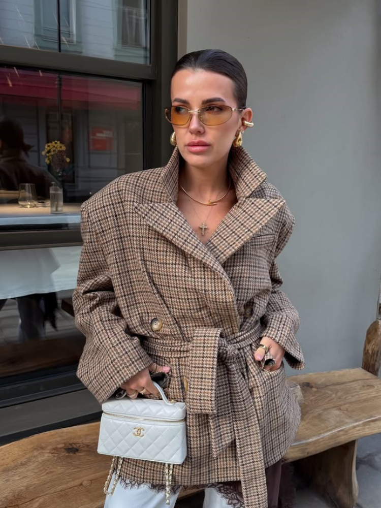 High Notched Lapel Plaid Blaze - Blazer Women Oversized incelemesi ve fiyatı