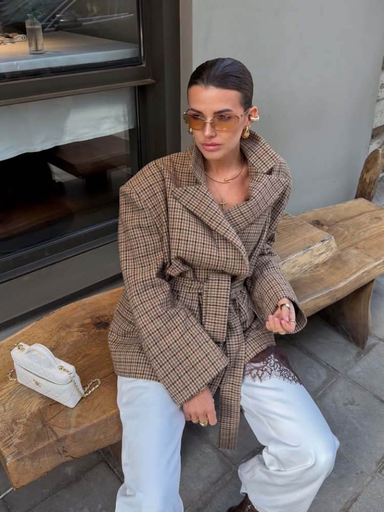 High Notched Lapel Plaid Blaze - Blazer Women Oversized incelemesi ve fiyatı