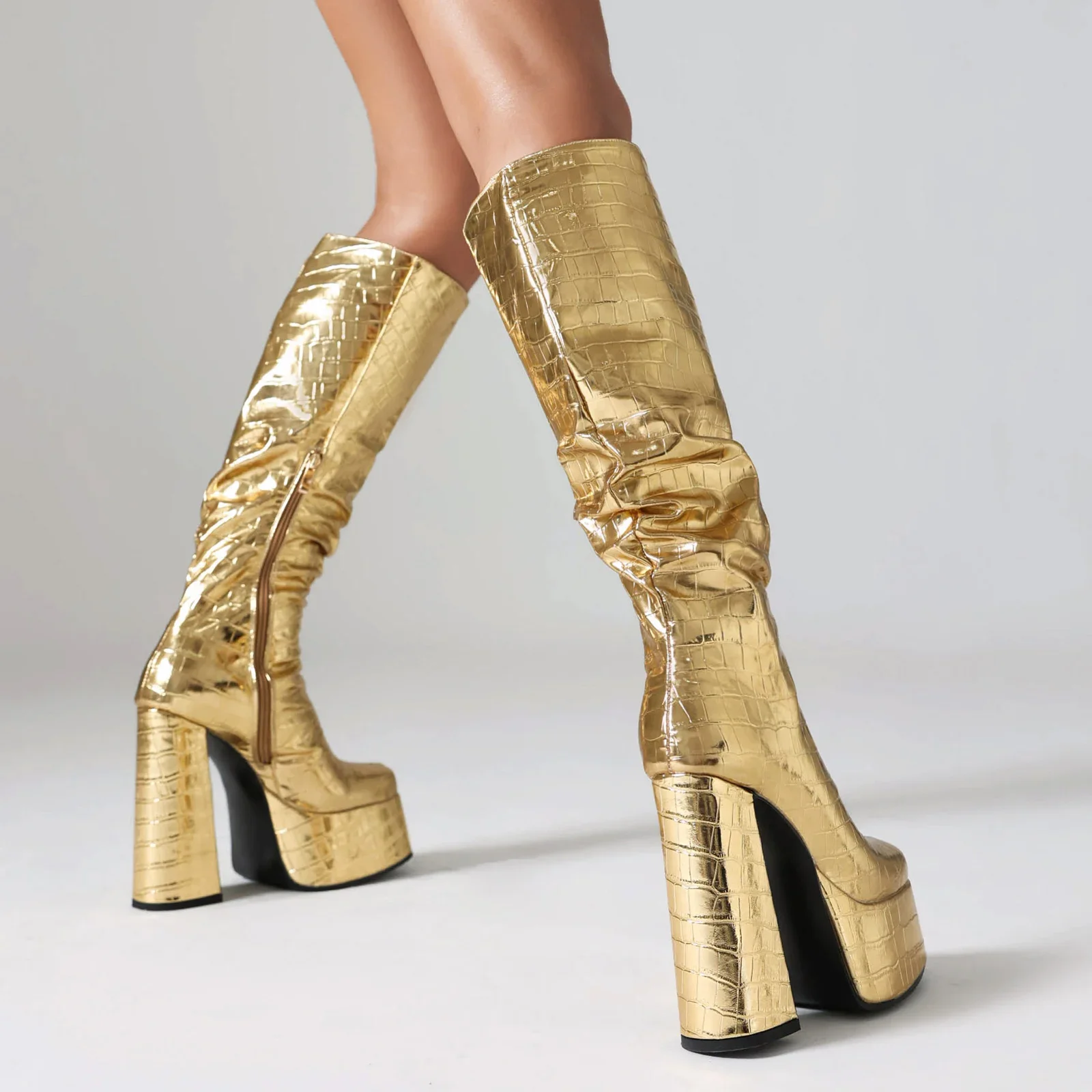 Shiny Silver Women Pleated Pla - Women'S Fashion Leather Boots incelemesi ve fiyatı
