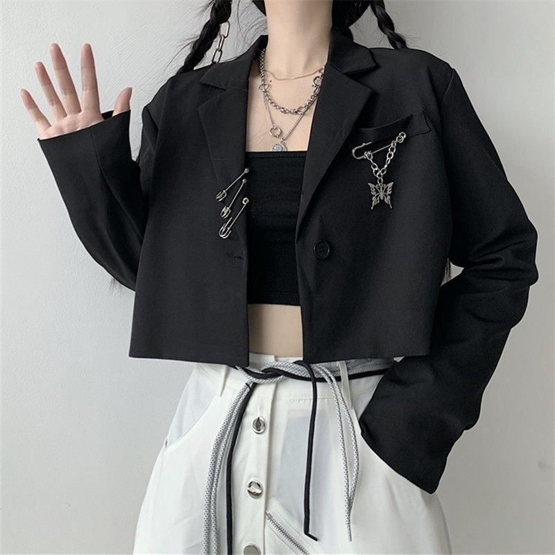 Autumn Women's Black Cropped B - Blazer Women Oversized incelemesi ve fiyatı