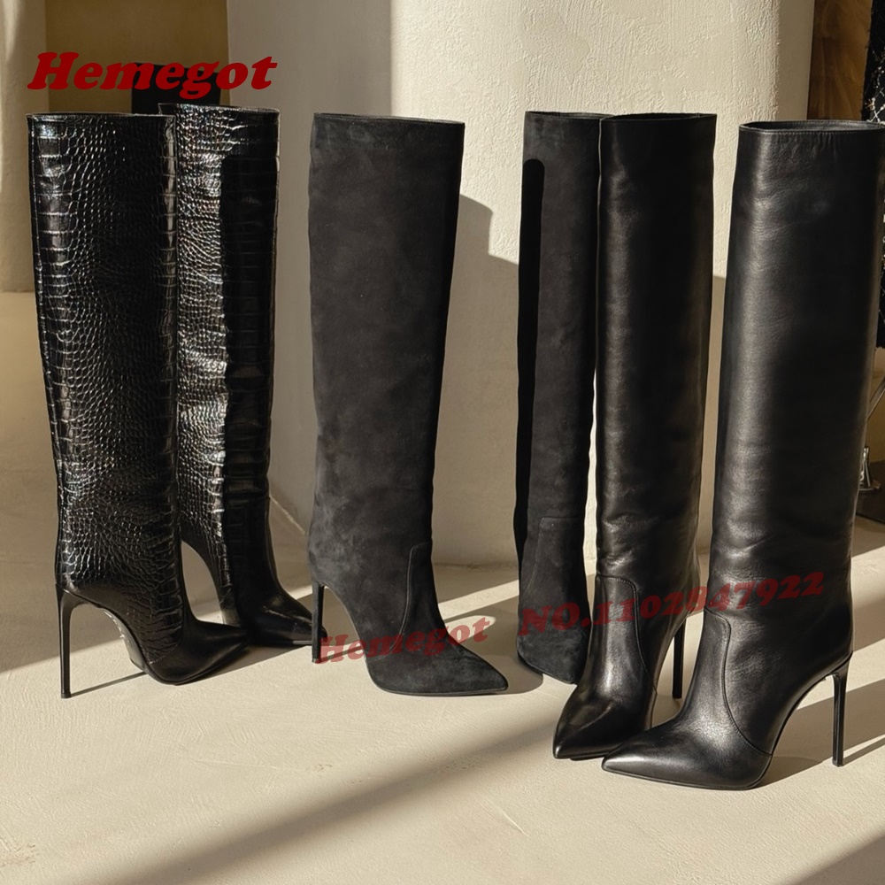 Brown Croc-Embossed Leather Kn - Winter Fashion Women Boots incelemesi ve fiyatı