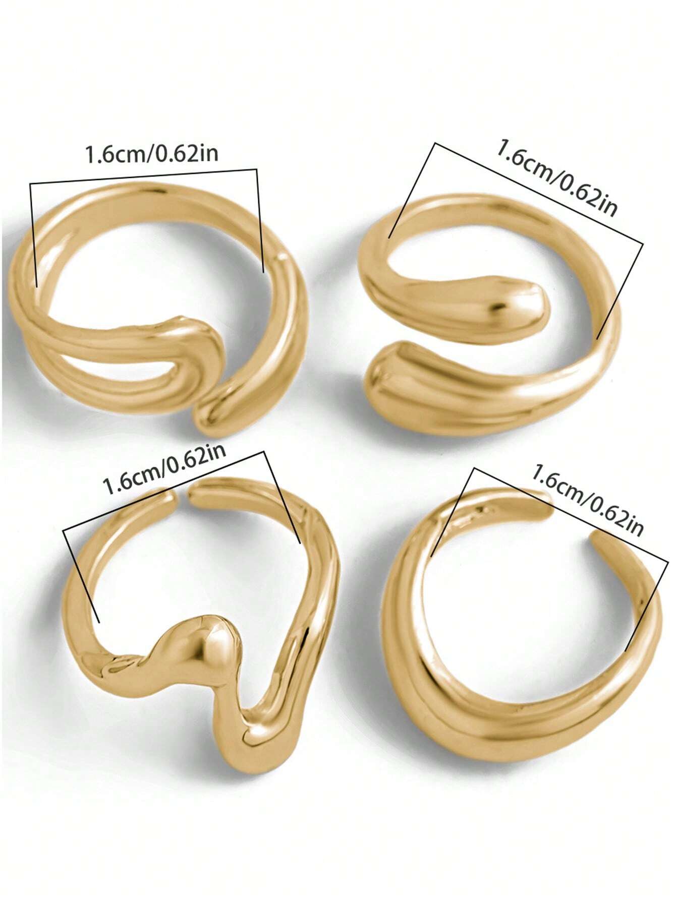 4pcs Abstract Liquid Shape Adj - Women Fashion Rings incelemesi ve fiyatı