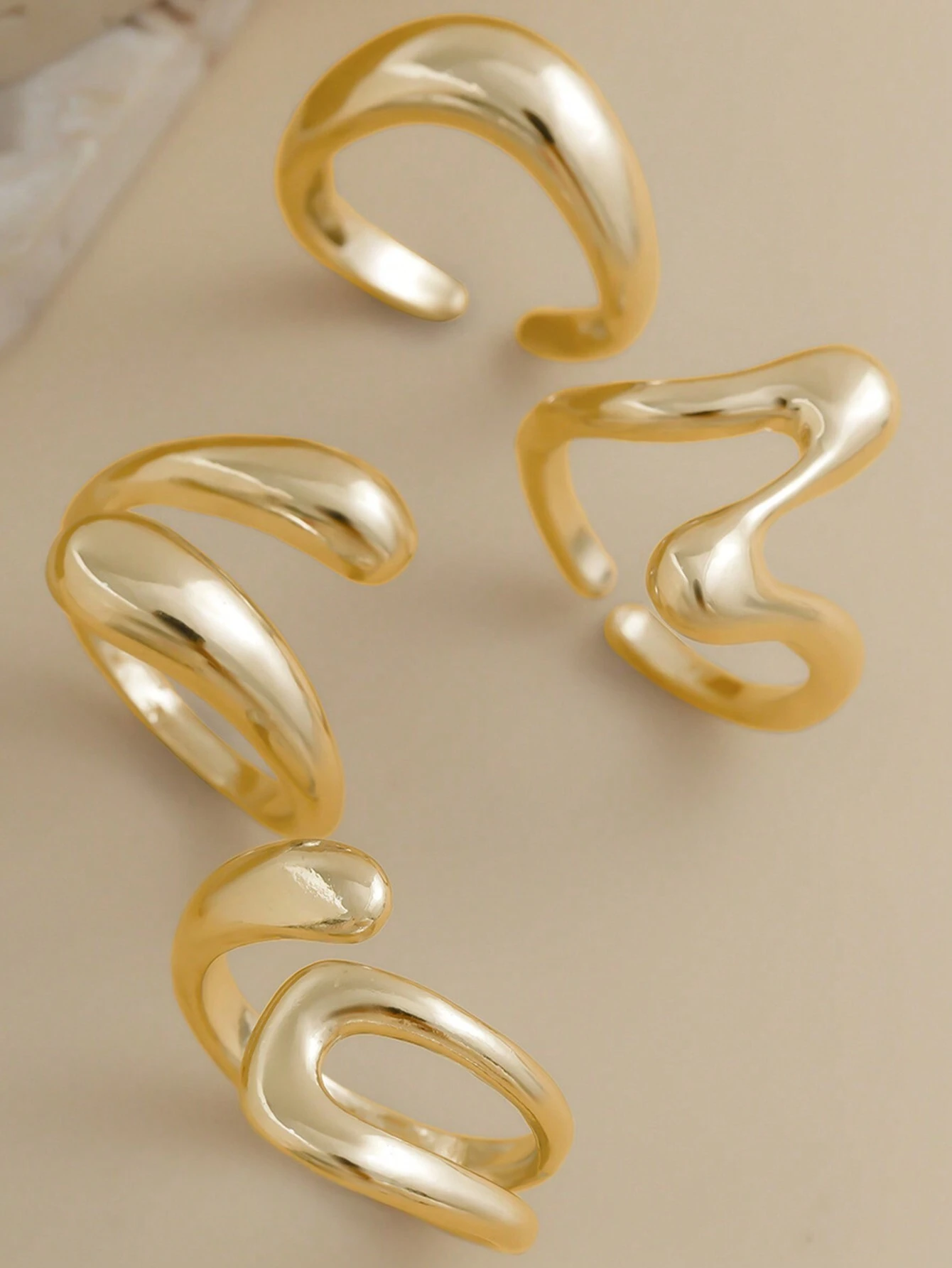 4pcs Abstract Liquid Shape Adj - Women Fashion Rings incelemesi ve fiyatı