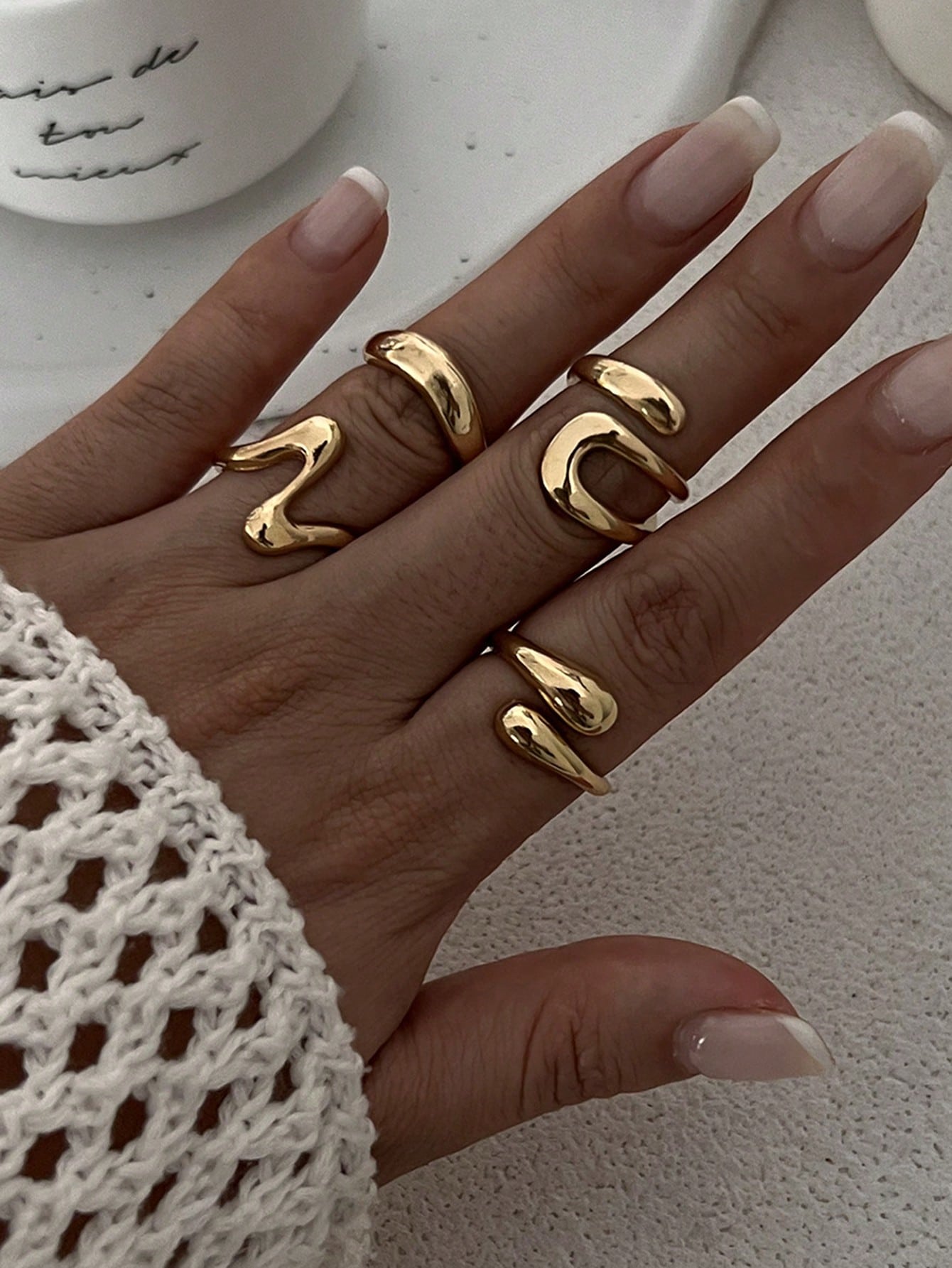 4pcs Abstract Liquid Shape Adj - Women Fashion Rings incelemesi ve fiyatı