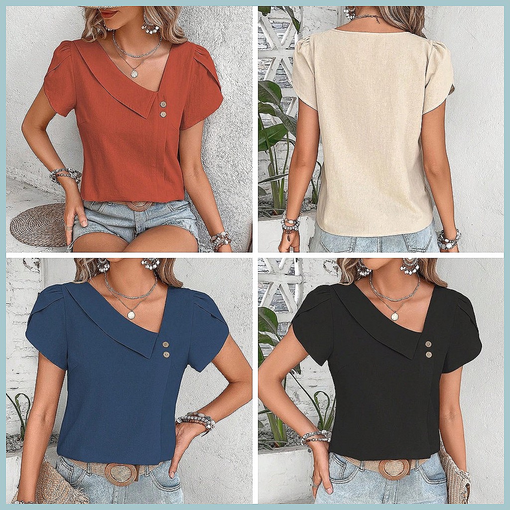2024 Summer Vintage Solid Colo - Women Top Fashion incelemesi ve fiyatı